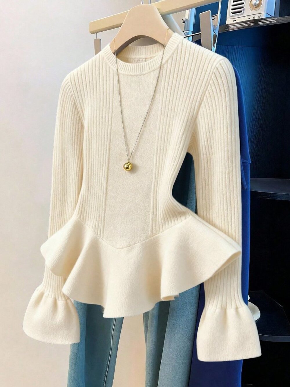 Apricot Casual Women's Ruffle Hem Sweater